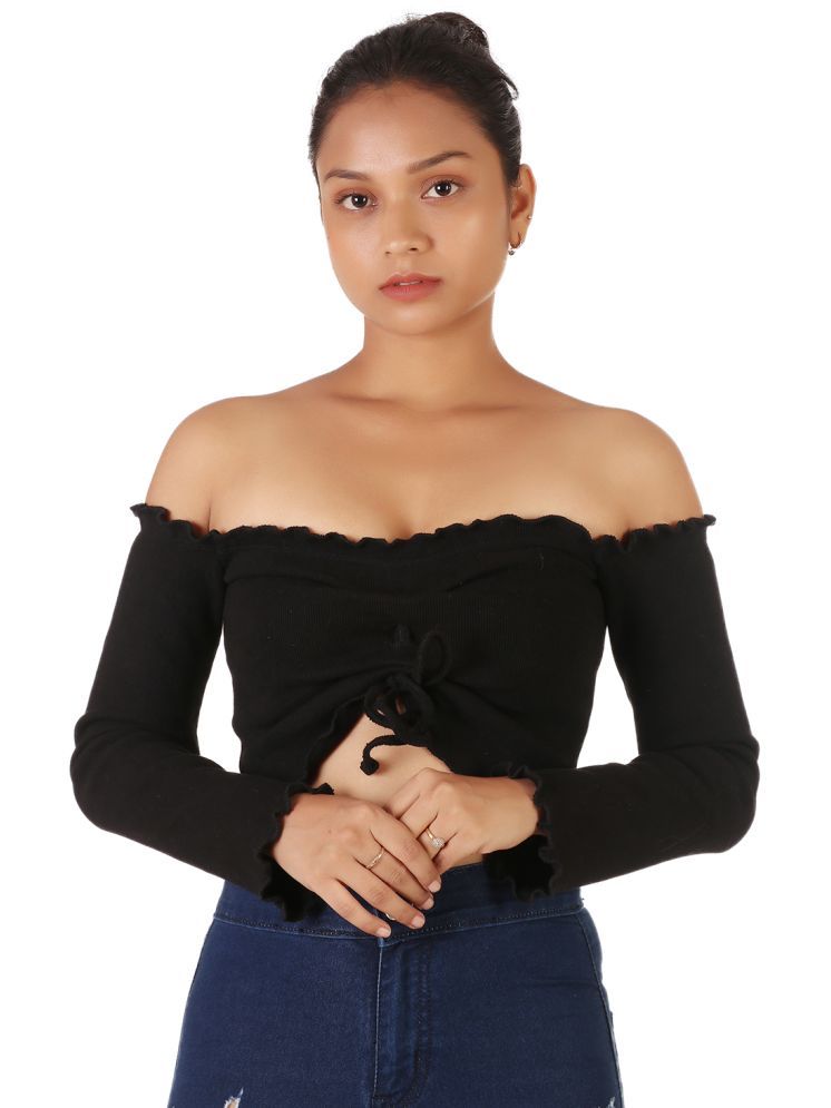     			Leean Patterns Black Cotton Blend Women's Crop Top ( Pack of 1 )