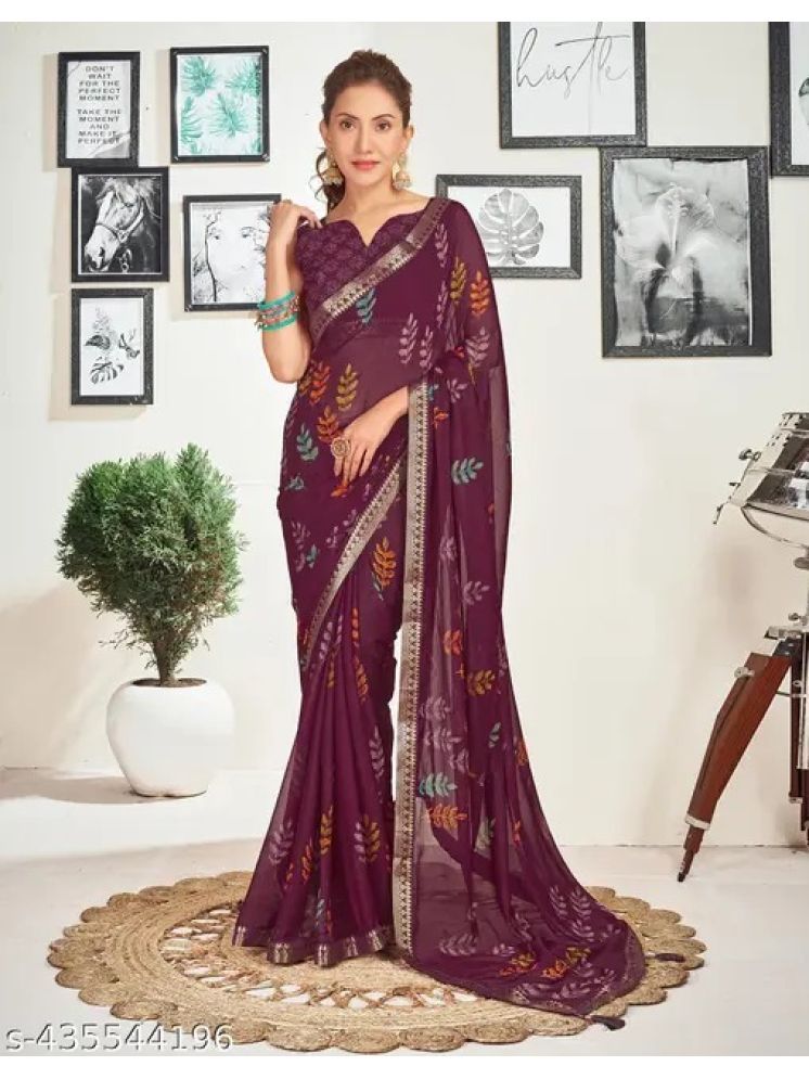     			Nandini Creation Chiffon Printed Saree With Blouse Piece - Multicolor ( Pack of 1 )