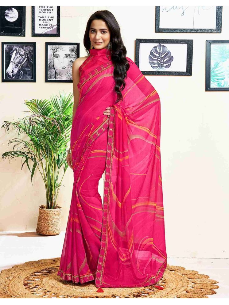     			Nandini Creation Chiffon Printed Saree With Blouse Piece - Pink ( Pack of 1 )