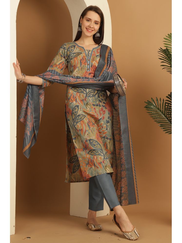     			Rajnandini Cotton Blend Printed Kurti With Pants Women's Stitched Salwar Suit - Multicolor ( Pack of 1 )