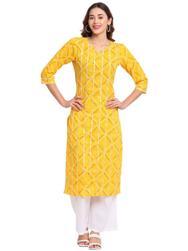     			Rajnandini Cotton Printed Kurti With Palazzo Women's Stitched Salwar Suit - Yellow ( Pack of 1 )