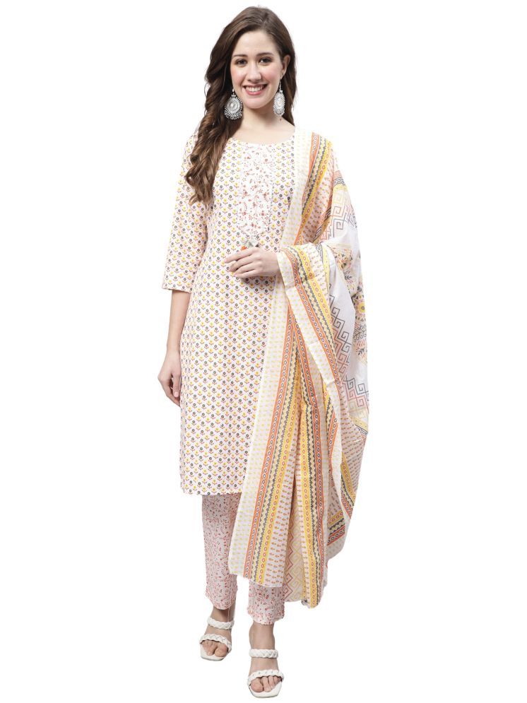     			Rajnandini Cotton Printed Kurti With Pants Women's Stitched Salwar Suit - Off White ( Pack of 1 )