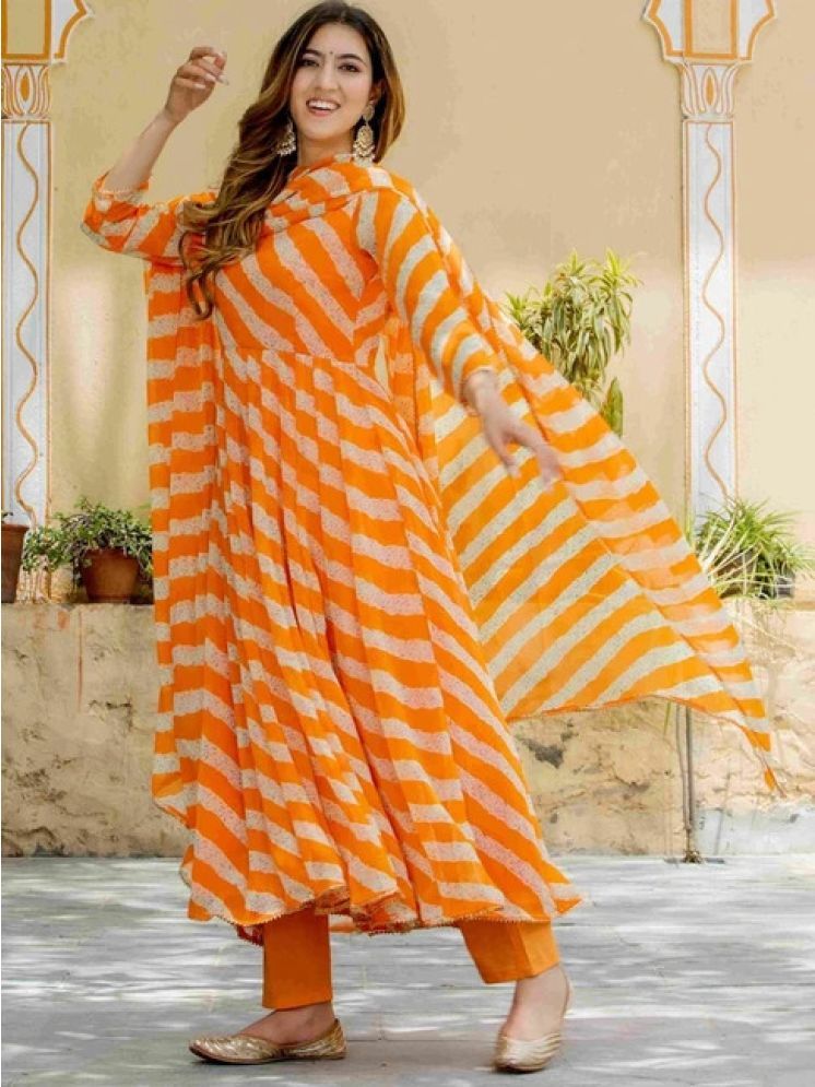     			SILK SUTRA Georgette Printed Anarkali Women's Kurti with Dupatta - Orange ( Pack of 1 )