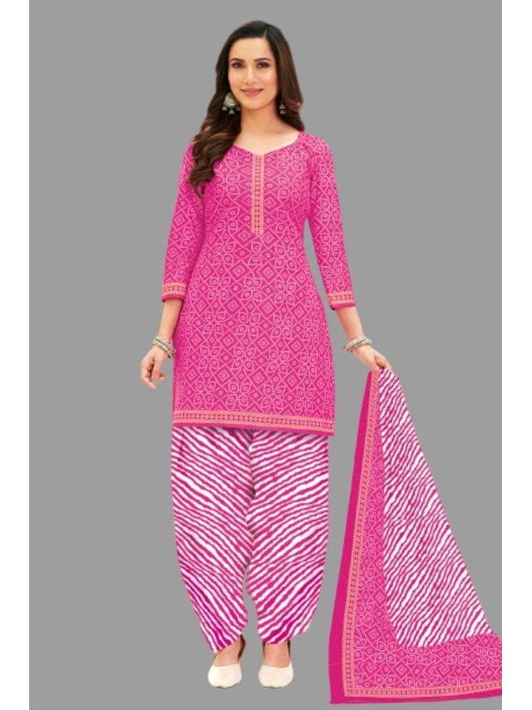     			SIMMU Unstitched Cotton Printed Dress Material - Pink ( Pack of 1 )