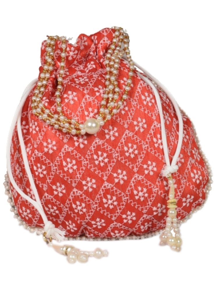     			Sunvika House Red Silk Potli