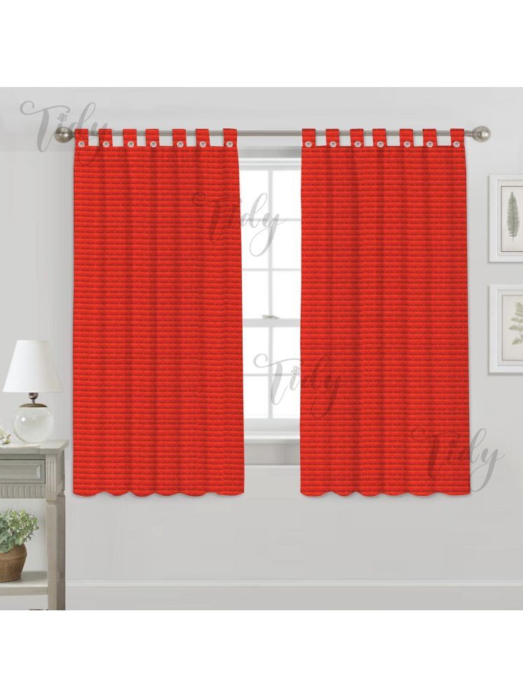     			Tidy Horizontal Striped Room Darkening Loop Curtain 5 ft ( Pack of 2 ) - Red