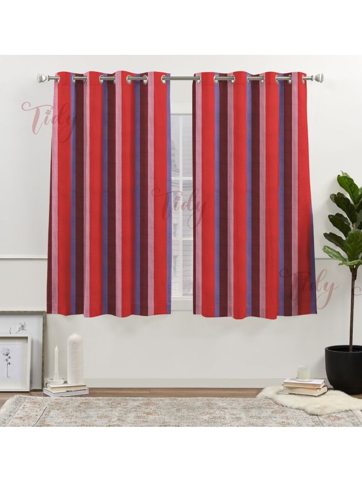     			Tidy Vertical Striped Room Darkening Eyelet Curtain 5 ft ( Pack of 2 ) - Multicolor