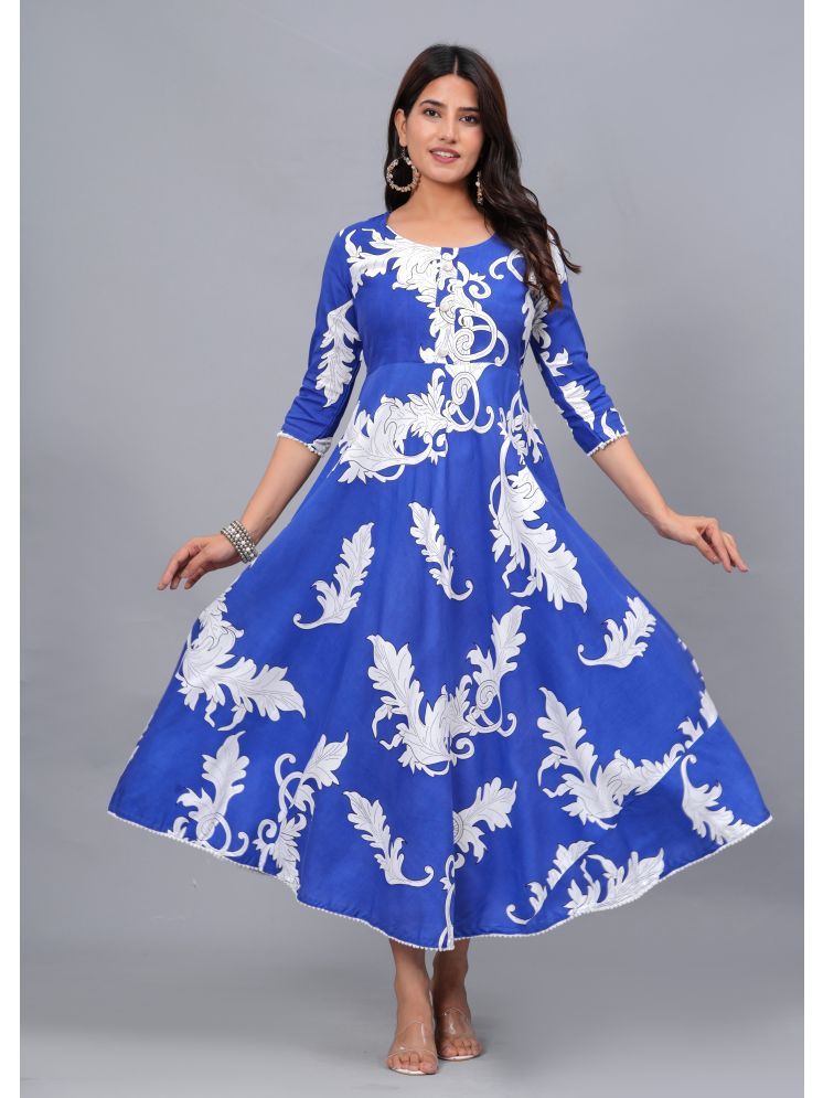     			ANNEIV Rayon Printed Anarkali Women's Kurti - Blue ( Pack of 1 )