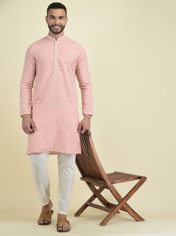     			Deyann Peach Cotton Blend Regular Fit Men's Kurta Pyjama Set ( Pack of 1 )