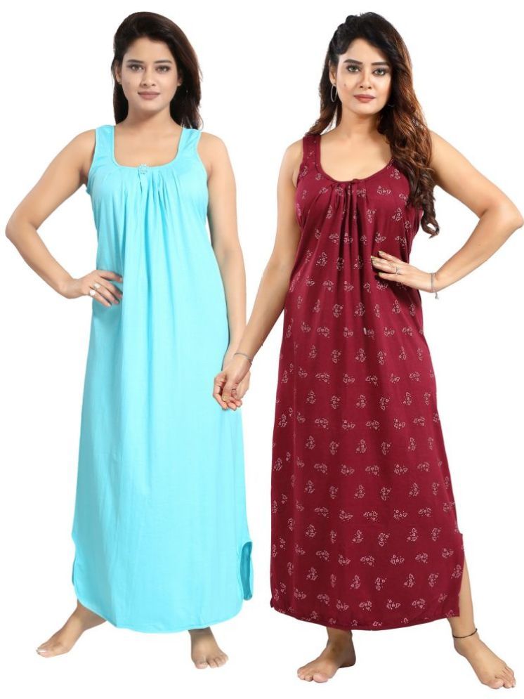     			INNER BEATS Multicolor Cotton Blend Women's Nightwear Nighty & Night Gowns ( Pack of 2 )