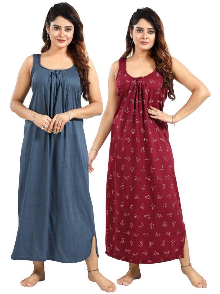     			INNER BEATS Multicolor Cotton Blend Women's Nightwear Nighty & Night Gowns ( Pack of 2 )