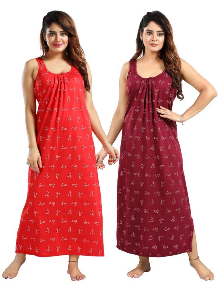     			INNER BEATS Multicolor Cotton Blend Women's Nightwear Nighty & Night Gowns ( Pack of 2 )