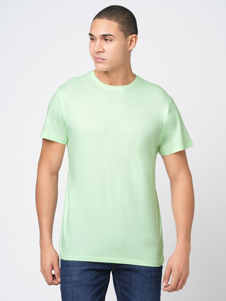     			Leean Patterns Cotton Blend Regular Fit Solid Half Sleeves Men's Round T-Shirt - Light Green ( Pack of 1 )