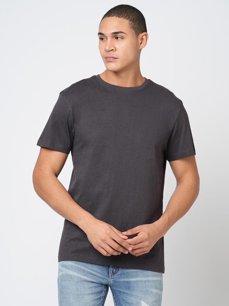     			Leean Patterns Cotton Blend Regular Fit Solid Half Sleeves Men's Round T-Shirt - Grey ( Pack of 1 )