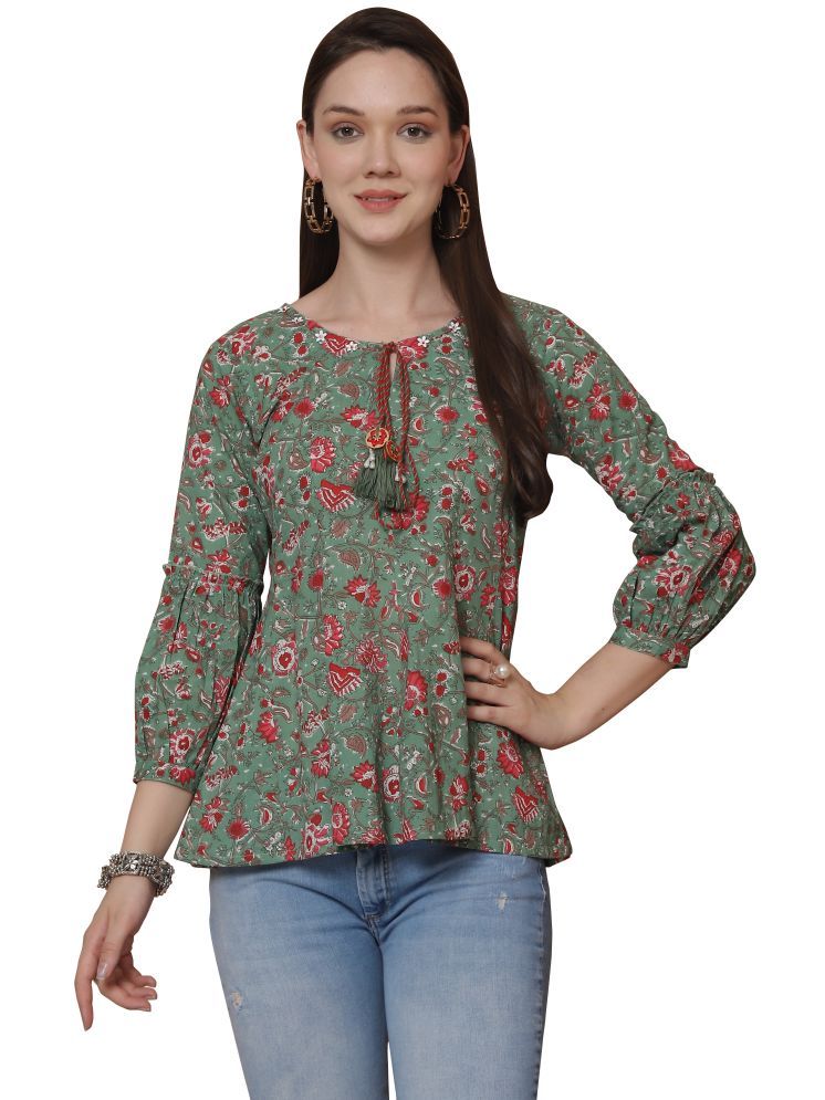     			Rajnandini Cotton Printed A-line Women's Kurti - Green ( Pack of 1 )