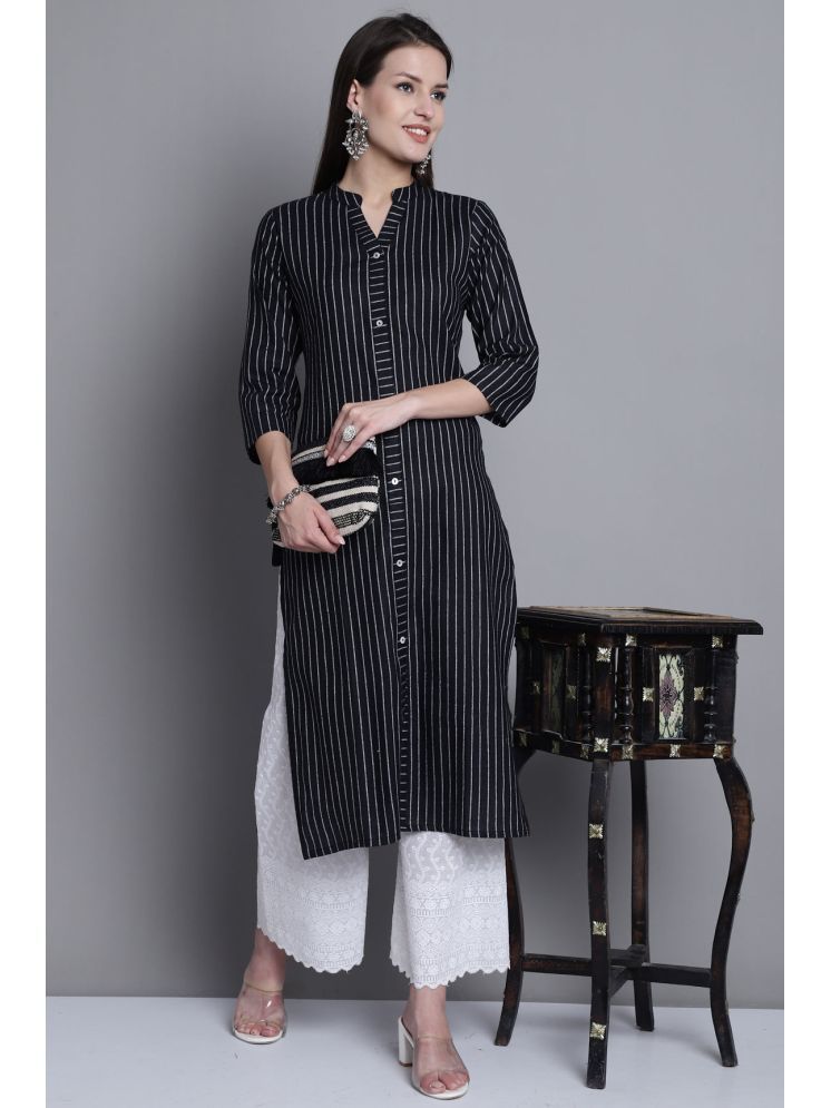     			Rajnandini Cotton Striped Straight Women's Kurti - Black ( Pack of 1 )