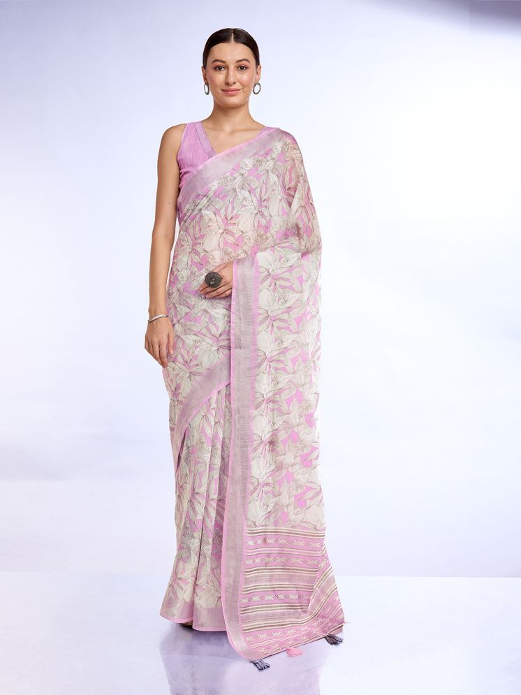     			Rekha Maniyar Linen Printed Saree With Blouse Piece - Lavender ( Pack of 1 )