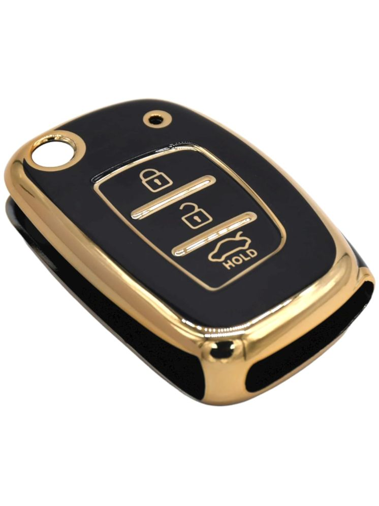     			TPU Gold Car Smart Key Cover Compatible for Hyundai Venue, Creta, Aura, Elite i20, Active i20, Xcent 3 Push Button Smart Flip Key Shell Case Holder, Key Protector (Black Gold) Pack of 1