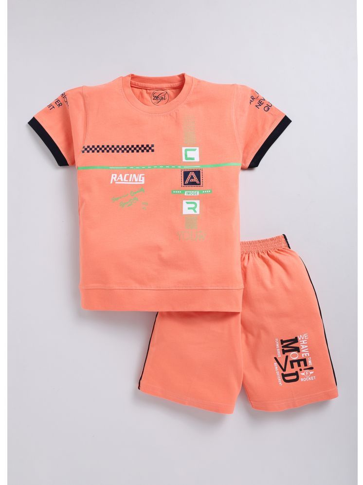     			Zeal G Peach Cotton Boys T-Shirt & Shorts ( Pack of 1 )