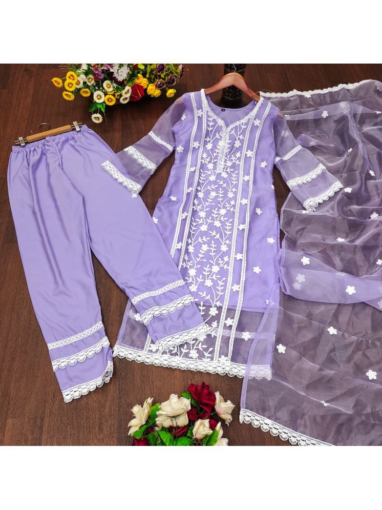     			shankhpushpi Organza Embroidered Kurti With Pants Women's Stitched Salwar Suit - Lavender ( Pack of 1 )