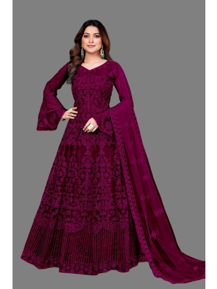     			Apnisha Wine Flared Net Women's Semi Stitched Ethnic Gown ( Pack of 1 )