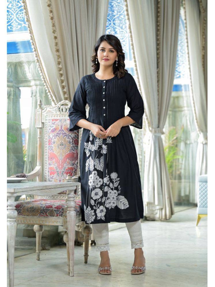     			Juniper Cotton Blend Printed Flared Women's Kurti - Black ( Pack of 1 )