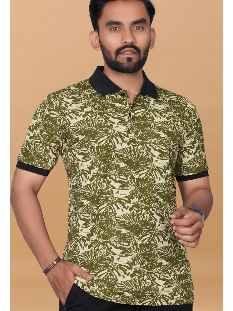     			KAJARU Polyester Regular Fit Printed Half Sleeves Men's Polo T Shirt - Olive ( Pack of 1 )