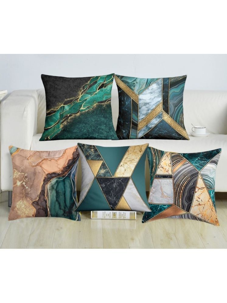     			Laphino Set of 5 Jute Graphic Square Cushion Cover (40X40)cm - Green