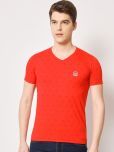 TAB91 Cotton Blend Regular Fit Printed Half Sleeves Men's V-Neck T-Shirt - Red ( Pack of 1 )