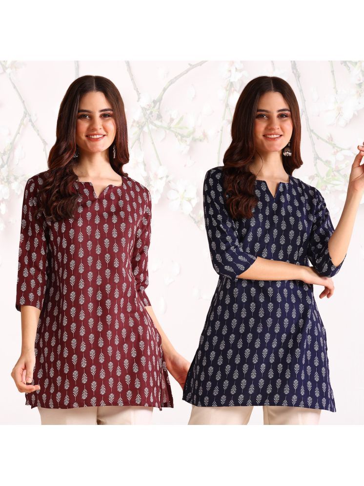     			DSK STUDIO Viscose Printed Straight Women's Kurti - Maroon ( Pack of 2 )