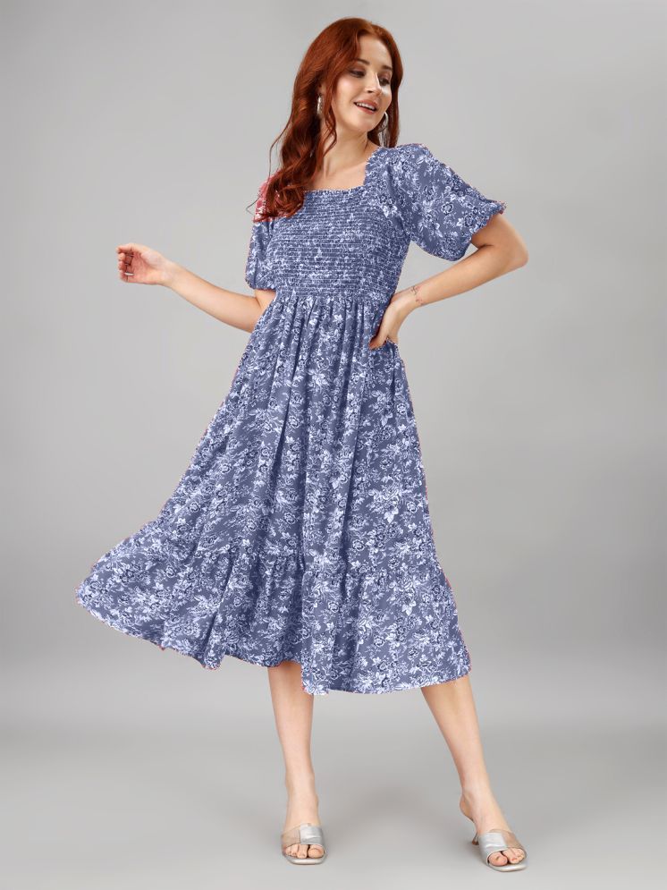     			Femvy Polyester Printed Midi Women's Fit & Flare Dress - Blue ( Pack of 1 )