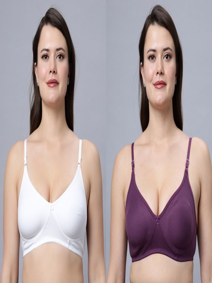     			IN CARE LINGERIE Pack of 2 Cotton Blend Non Padded Women's Everyday Bra ( Multicolor ) SOHA_WHITEWINE_30B