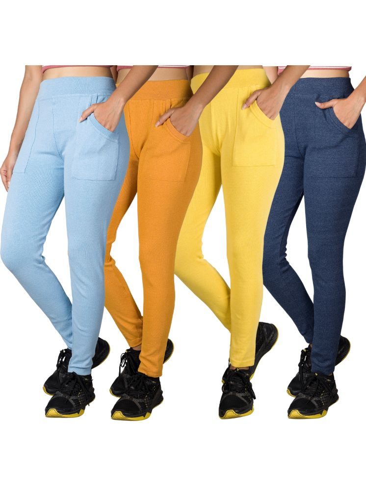     			KARARO JEGGINGS - Cotton Blend Skinny Fit Yellow Women's Jeggings ( Pack of 4 )