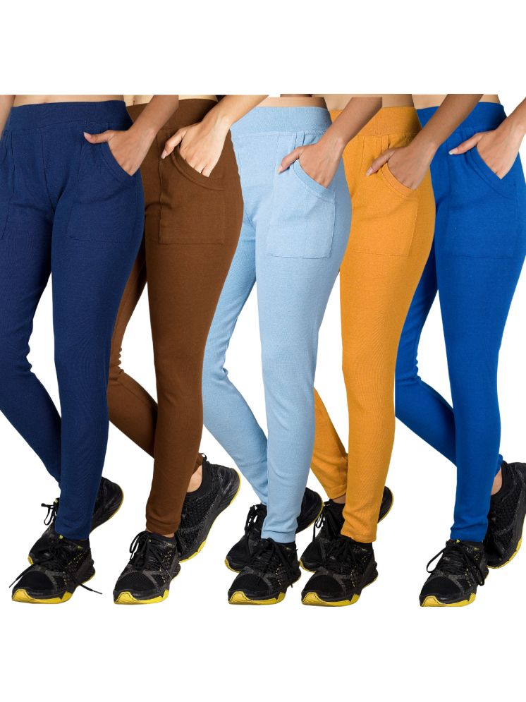     			KARARO JEGGINGS - Cotton Blend Skinny Fit Yellow Women's Jeggings ( Pack of 5 )