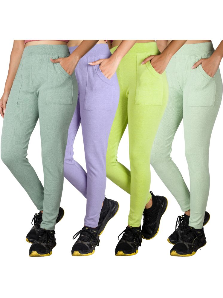     			KARARO JEGGINGS - Cotton Blend Skinny Fit Fluorescent Green Women's Jeggings ( Pack of 4 )