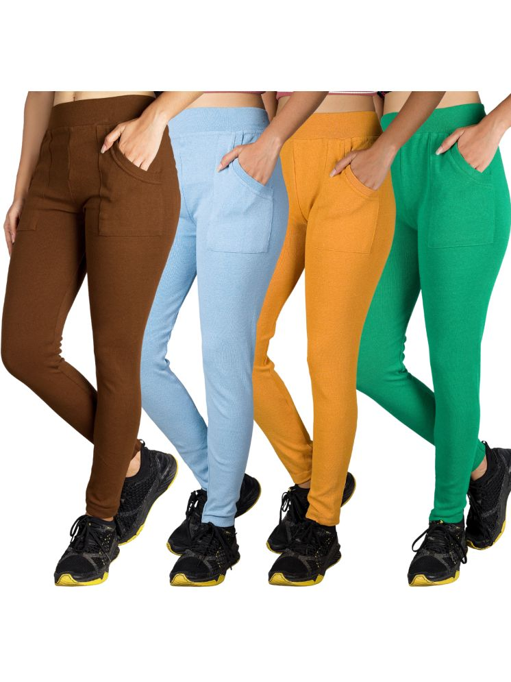     			KARARO JEGGINGS - Cotton Blend Skinny Fit Yellow Women's Jeggings ( Pack of 4 )