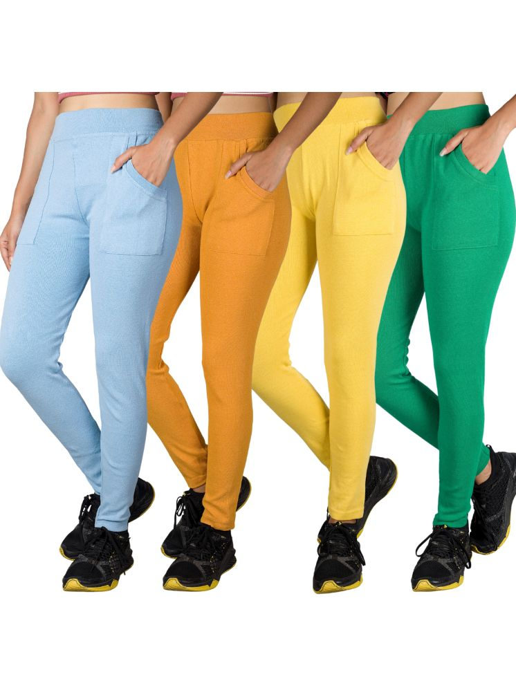     			KARARO JEGGINGS - Cotton Blend Skinny Fit Lime Green Women's Jeggings ( Pack of 4 )