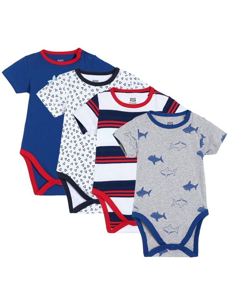     			MINI KLUB Multi Color Cotton Bodysuit For Baby Boy ( Pack of 4 )