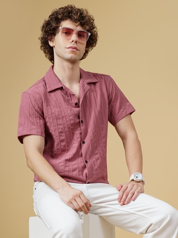     			Paul Street Polyester Slim Fit Self Design Half Sleeves Men's Casual Shirt - Pink ( Pack of 1 )