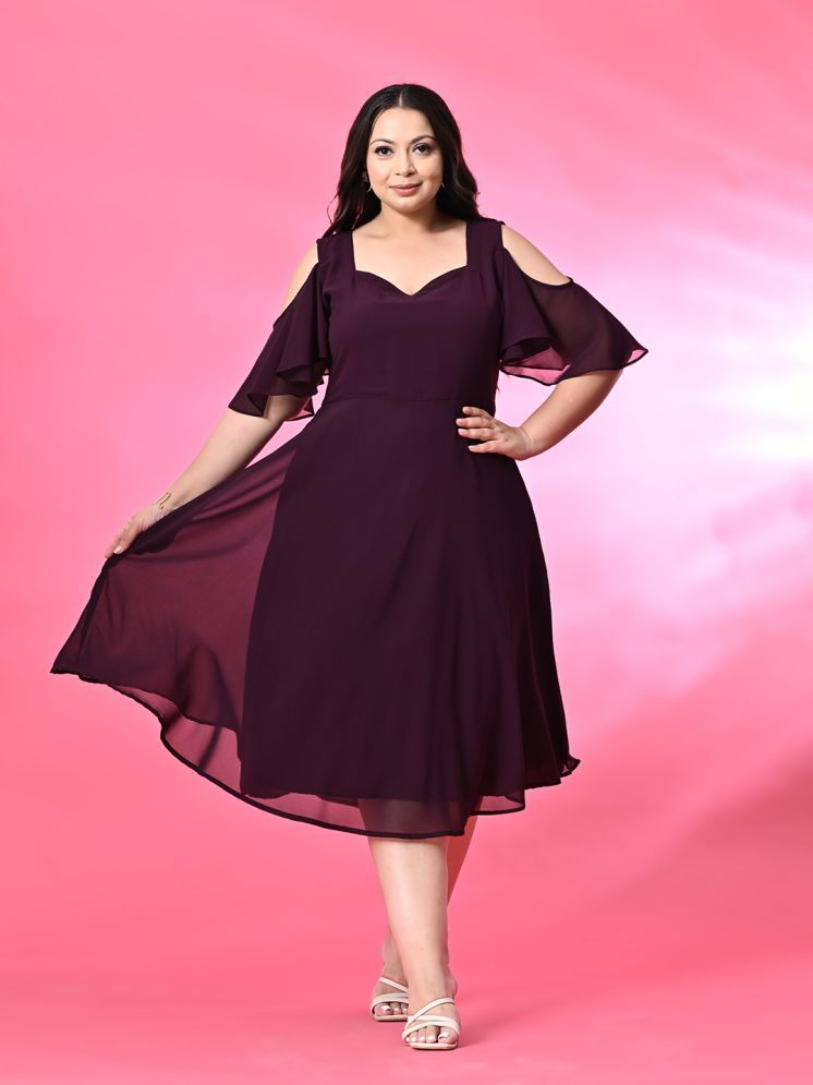     			PrettyPlus by Desinoor.com Georgette Solid Midi Women's Fit & Flare Dress - Purple ( Pack of 1 )