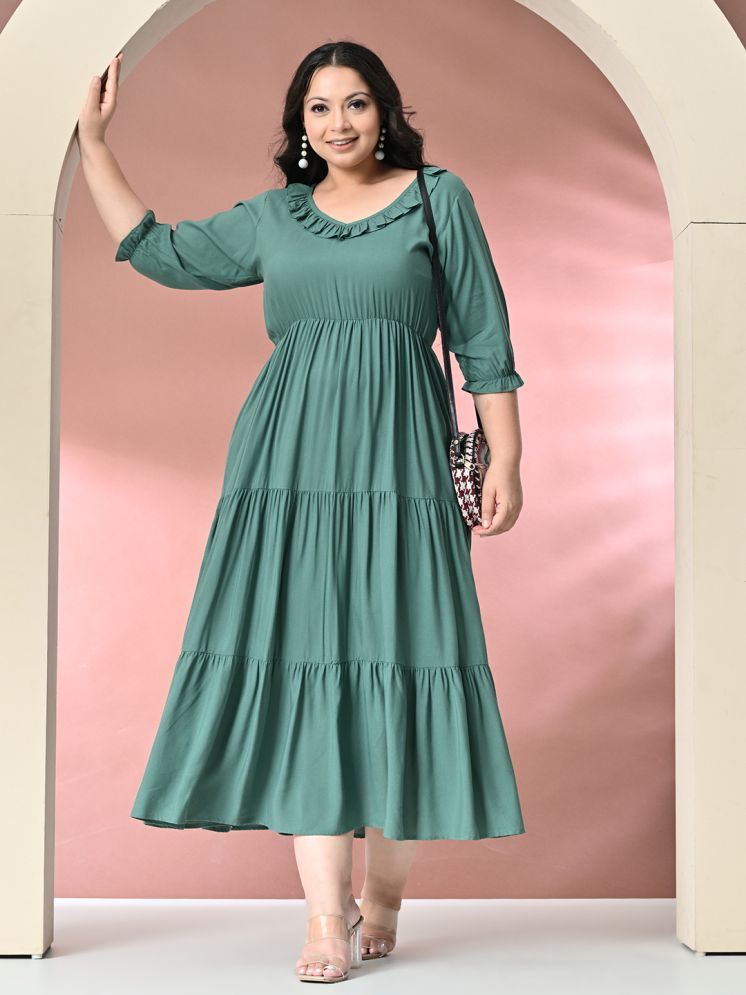     			PrettyPlus by Desinoor.com Rayon Solid Midi Women's Fit & Flare Dress - Sea Green ( Pack of 1 )