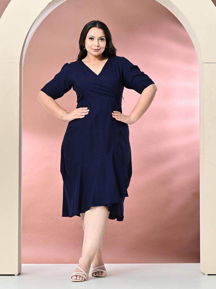     			PrettyPlus by Desinoor.com Rayon Solid Midi Women's Wrap Dress - Navy Blue ( Pack of 1 )