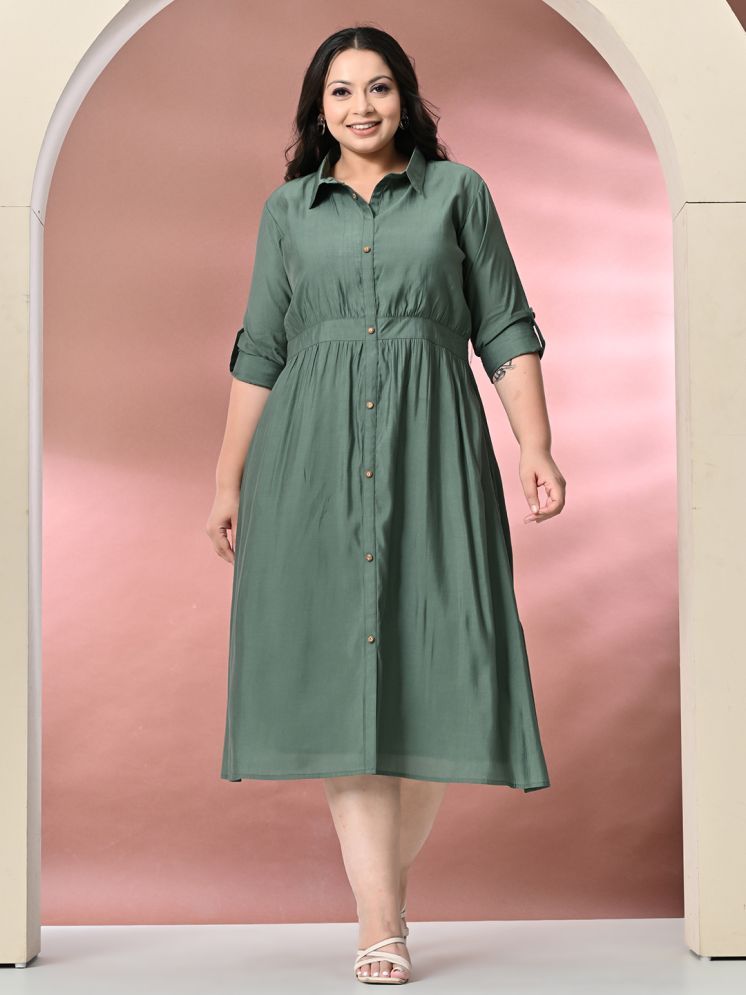     			PrettyPlus by Desinoor.com Silk Solid Midi Women's Shirt Dress - Sea Green ( Pack of 1 )