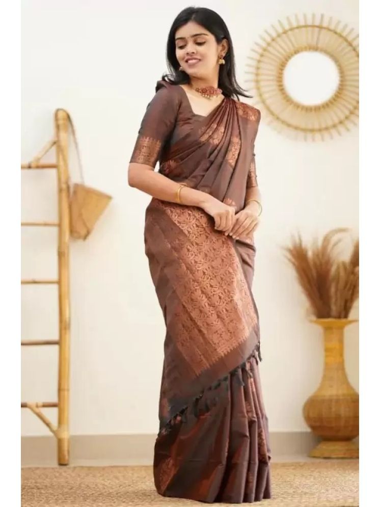     			Saadhvi Art Silk Embellished Saree With Blouse Piece - Brown ( Pack of 1 )