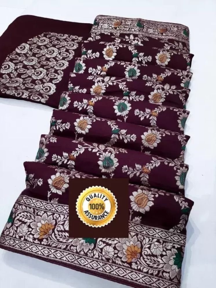     			Vkaran Art Silk Self Design Saree With Blouse Piece - Wine ( Pack of 1 )