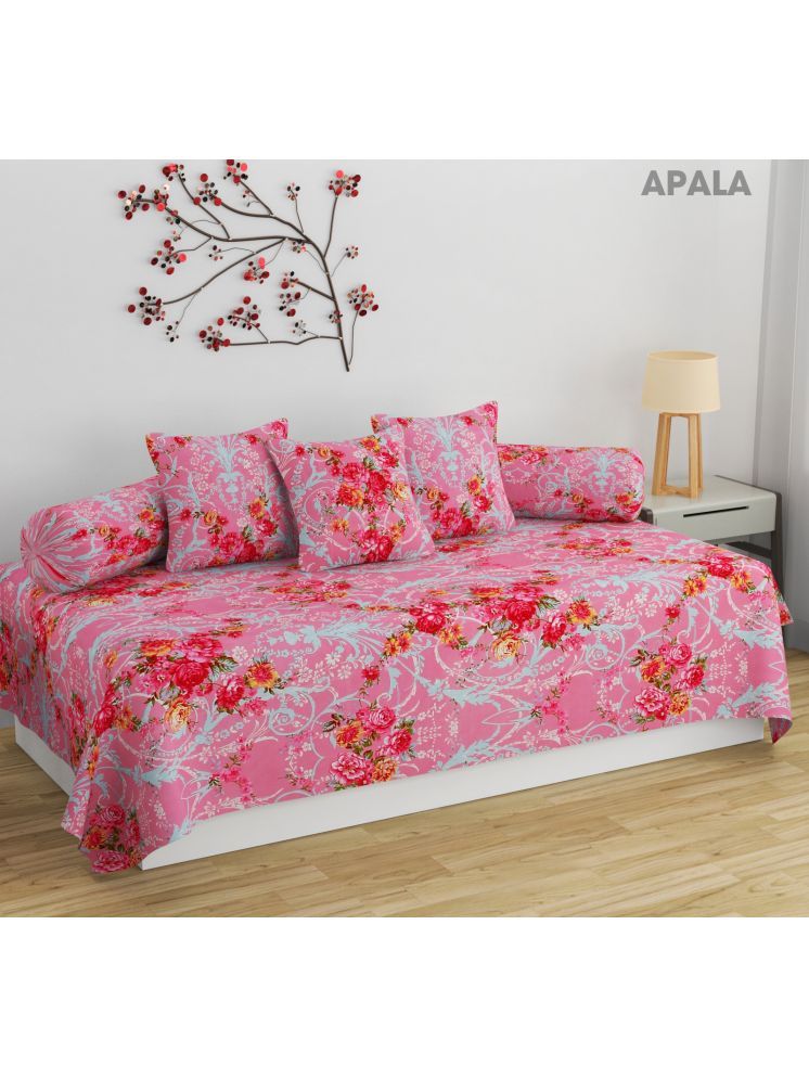     			Apala Cotton Floral Diwan Set 6 Pcs - Pink