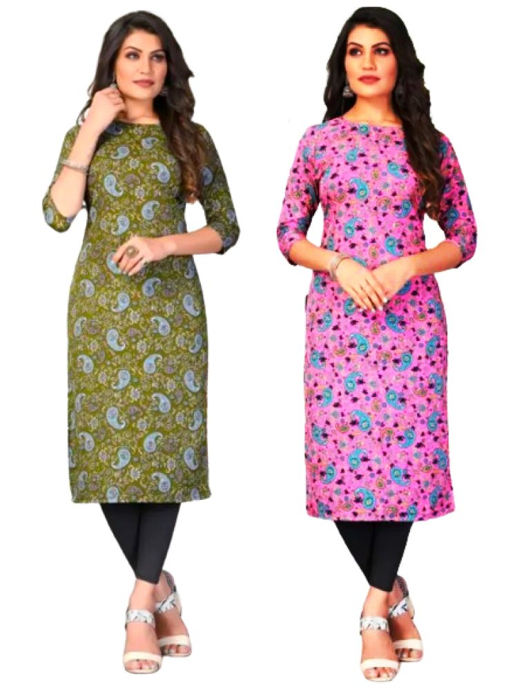     			DESIGHER DREAM Crepe Printed Straight Women's Kurti - Green,Pink ( Pack of 2 )