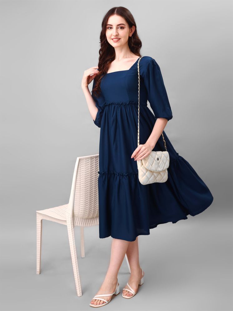     			Femvy Polyester Solid Midi Women's Fit & Flare Dress - Blue ( Pack of 1 )