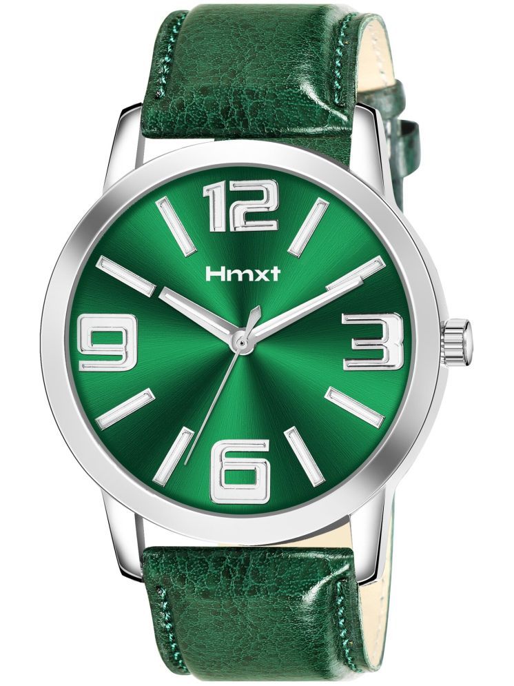     			HMXT Green Leather Analog Men's Watch