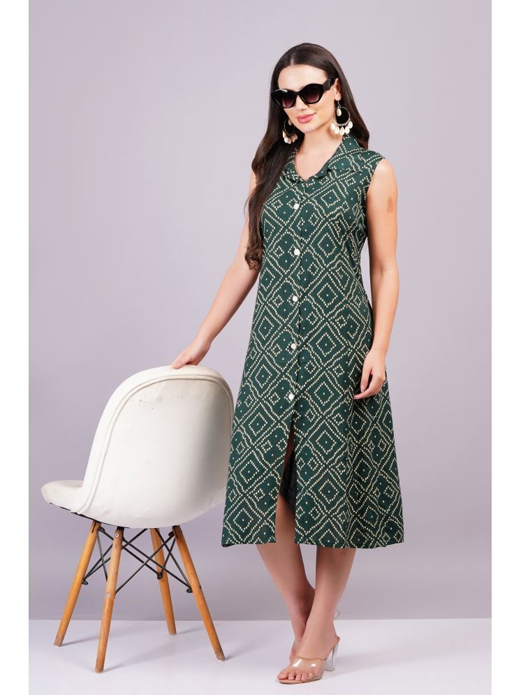     			JC4U Rayon Printed Midi Women's Shirt Dress - Green ( Pack of 1 )